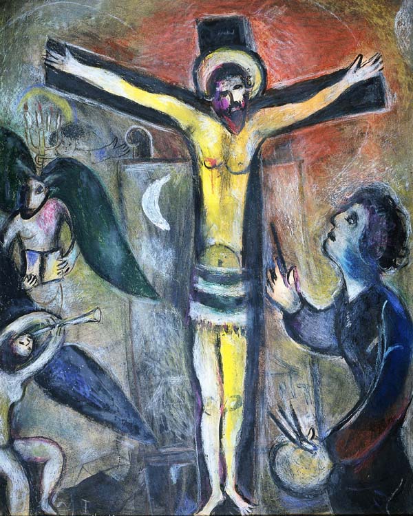 Marc Chagall, Cristo e il pittore (l'artista e il suo Modello) (1951), guazzo su carta